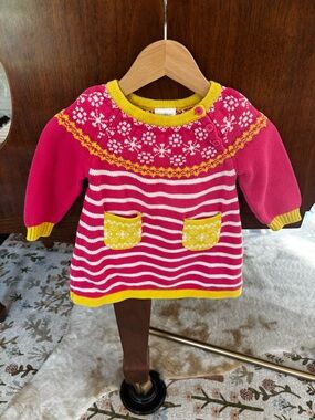 Hanna Andersson Pink & Yellow Fair Isle Stripe Knit Dress